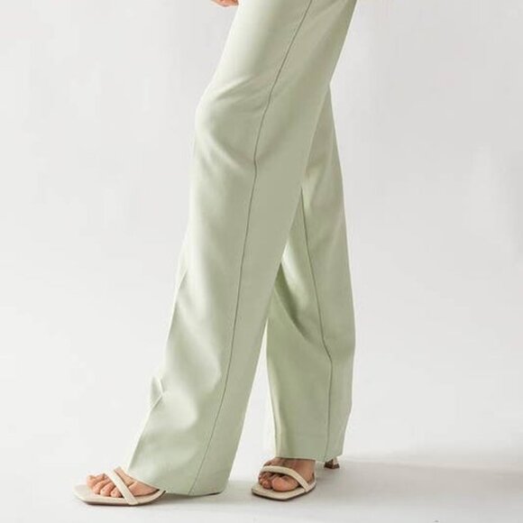 Celery Green Textured Slacks - Picture 1 of 2